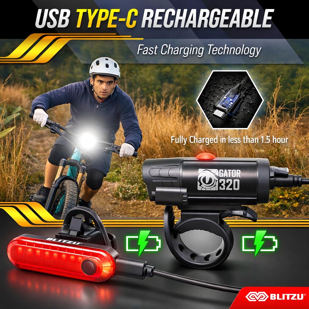 USB Rechargeable Bike Lights Set with Bell, LED Bicycle Front Rear Light