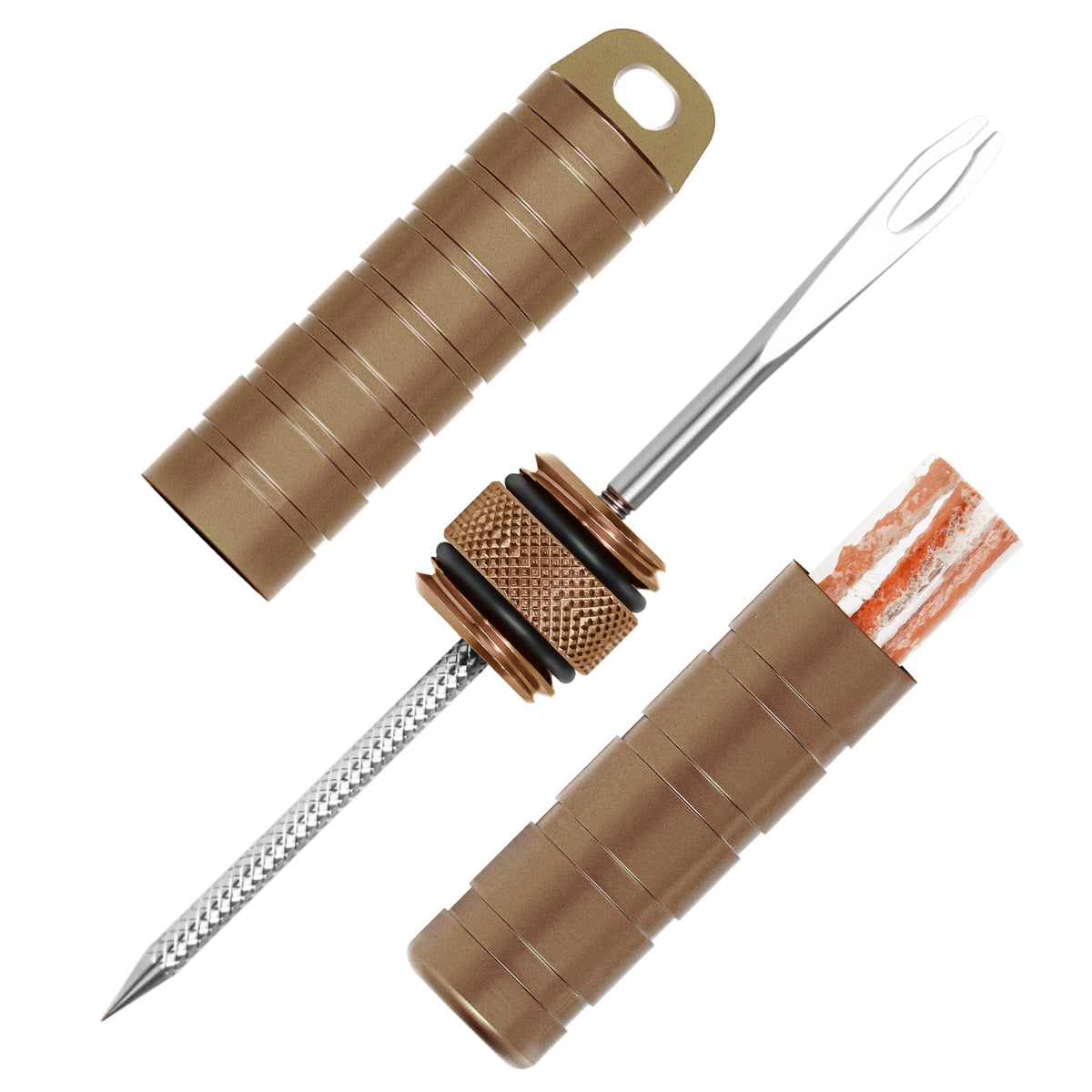 BWSHLF Tubeless Bike Tire Repair Kit for Mountain Bikes & Road Bicycles, Tubeless Tire Plug Kit with Storage Canister, Reamer, Insertion Fork, 10 Bacon Strips, Fix a Puncture or Flat, No Glue Needed