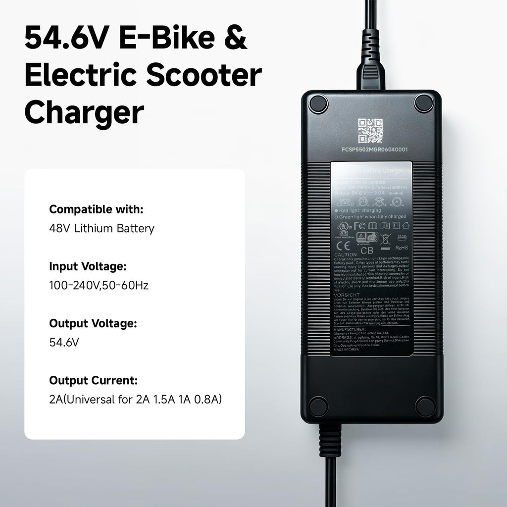 54.6V 2A Lithium Battery Charger for 48V E-Bikes & Scooters