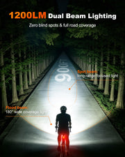 WOCBUY 1200LM Spot & Flood Beam Bike Light Set