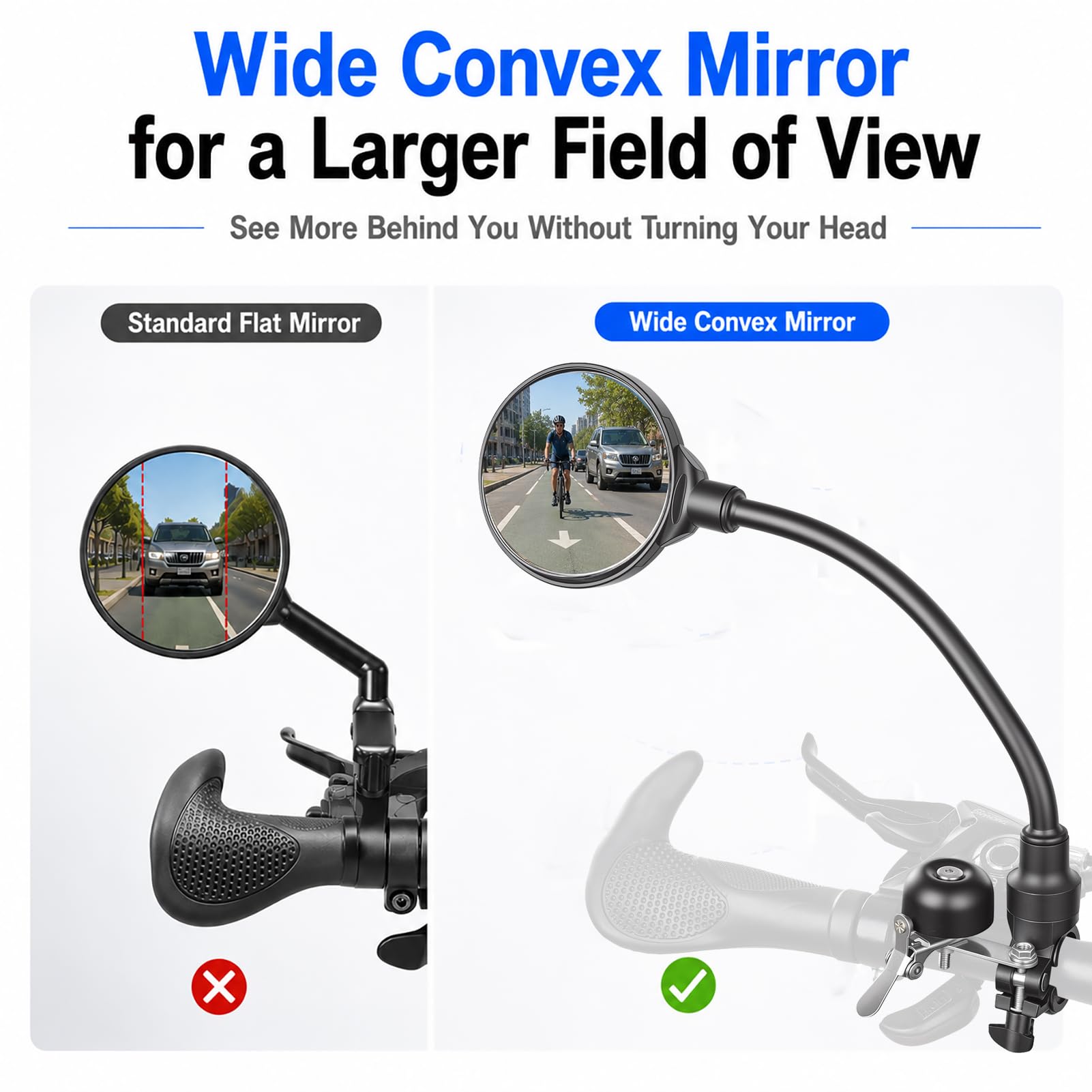 Convex Handlebar Bike Mirror with Integrated Bicycle Bell