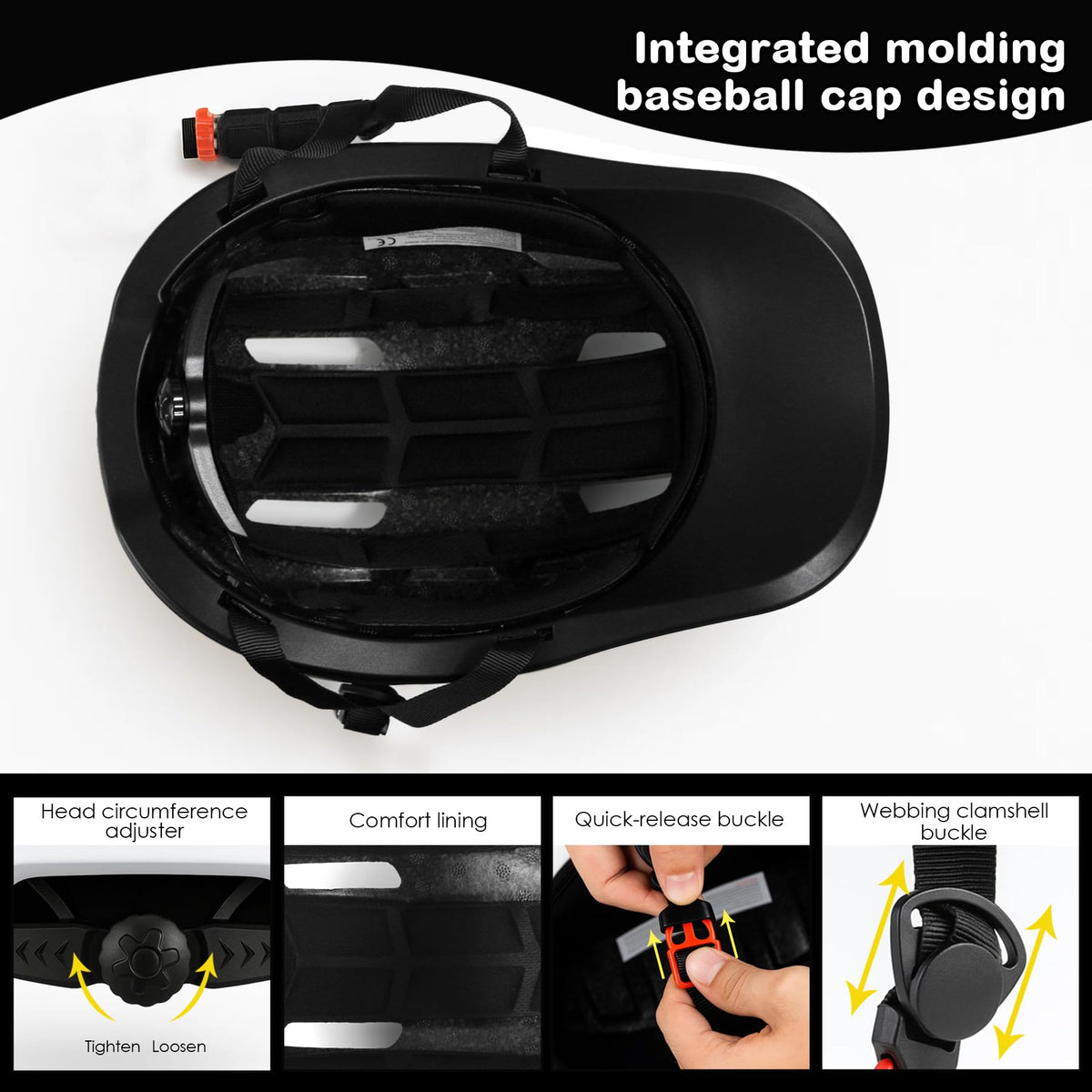 Adult Bike Helmet for Men - Women Bicycle Helmet with LED Rear Light - Certified Comfort Adjustable Baseball Cap Style Cycling Helmets for Urban Commuter Road Biking Scooter