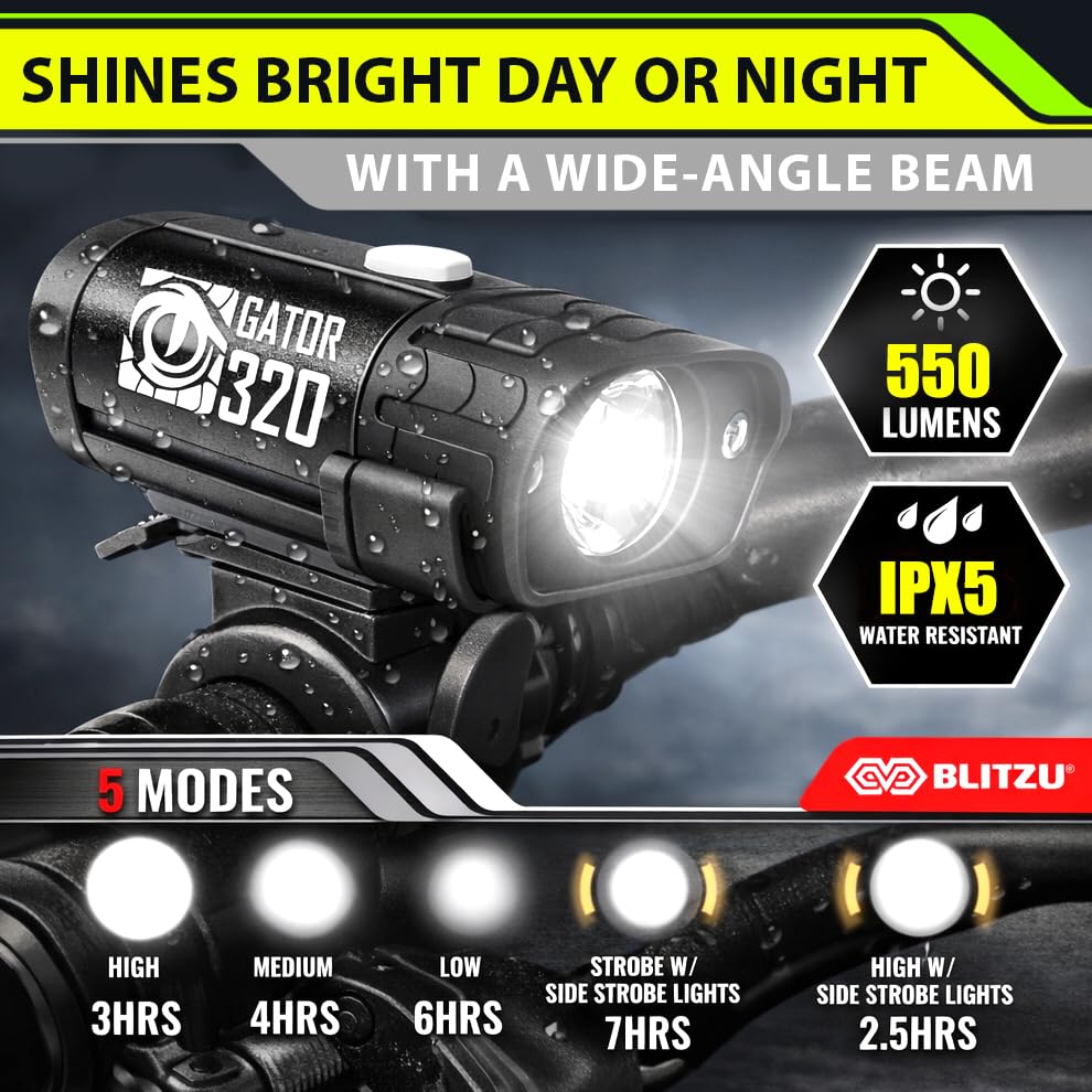 USB Rechargeable Bike Lights Set with Bell, LED Bicycle Front Rear Light