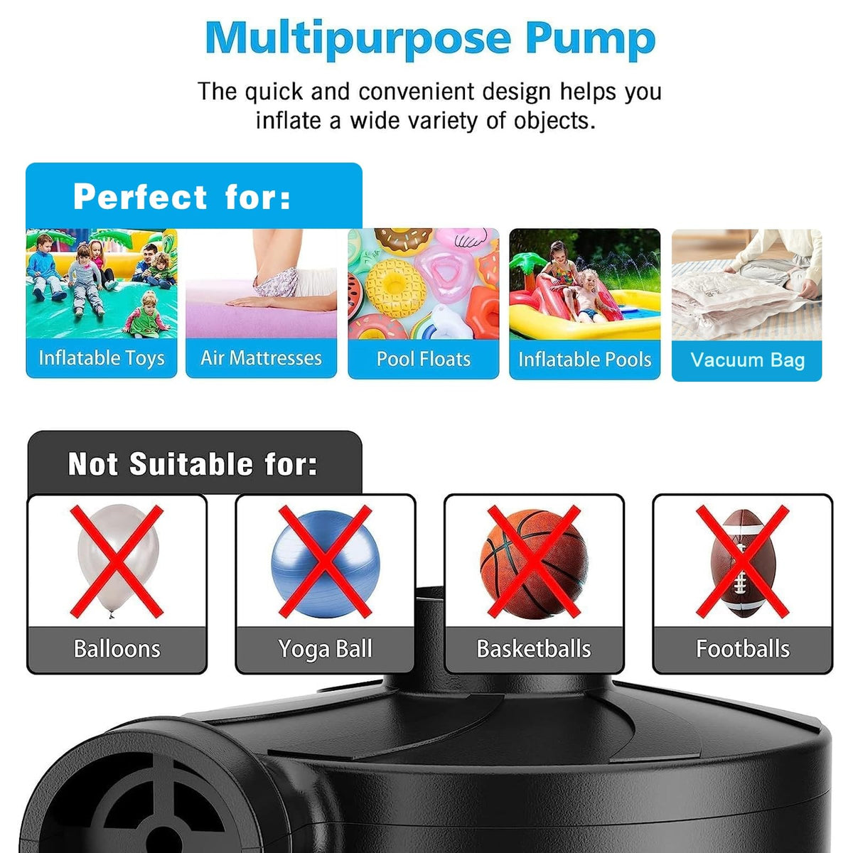 Portable Quick-Fill Electric Air Pump with 3 Nozzles