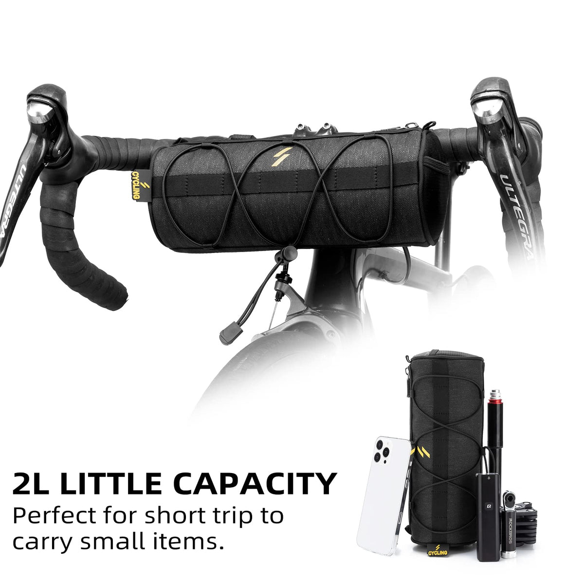 ROCKBROS Bike Handlebar Bag 2L Lightweight 4 Mounting Ways on Frame/Seat