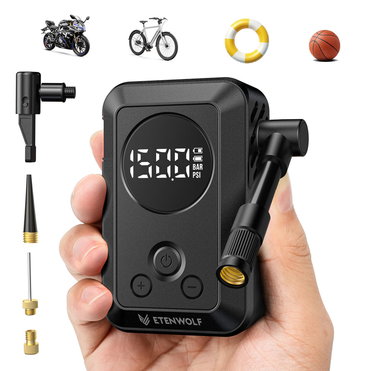 ETENWOLF S0 Mini Bike Pump with Gauge & Fast Inflation