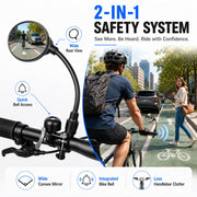 Convex Handlebar Bike Mirror with Integrated Bicycle Bell