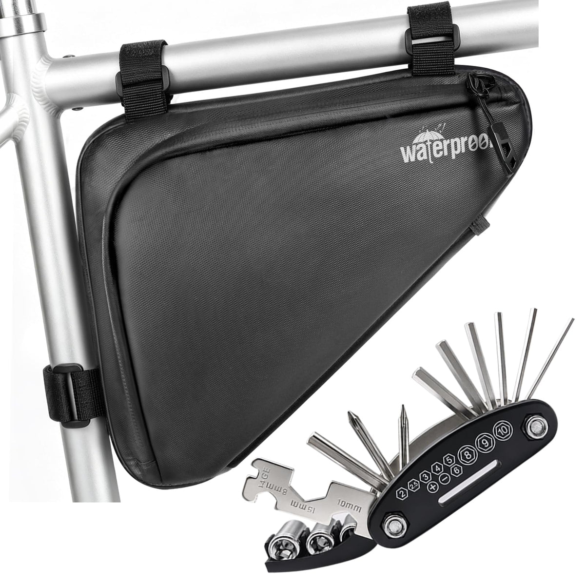 NDakter Bike Bag, Bicycle Frame Storage Bag, Water-Resistant Bike Triangle Pouch, Cycling Accessories Pack for Road Mountain Commute Bikes