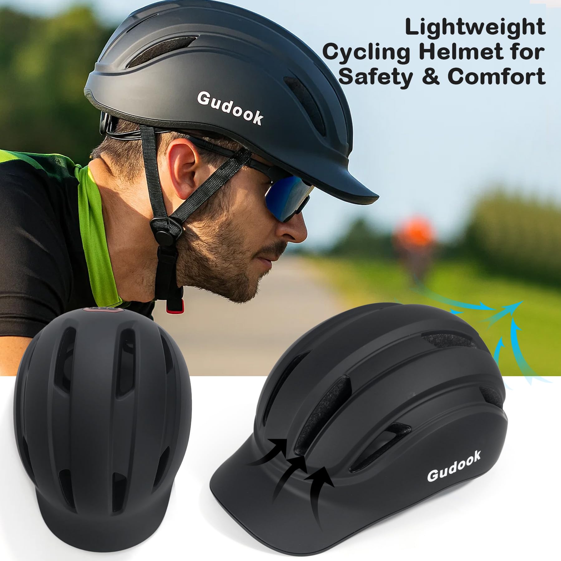 Adult Bike Helmet for Men - Women Bicycle Helmet with LED Rear Light - Certified Comfort Adjustable Baseball Cap Style Cycling Helmets for Urban Commuter Road Biking Scooter