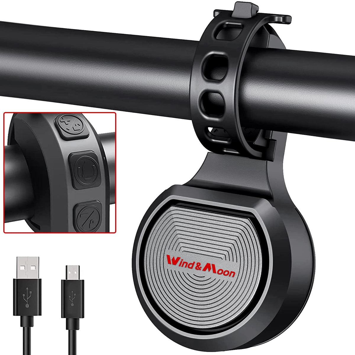 Wind&Moon 130dB Rechargeable Bike Horn & Anti-Theft Alarm