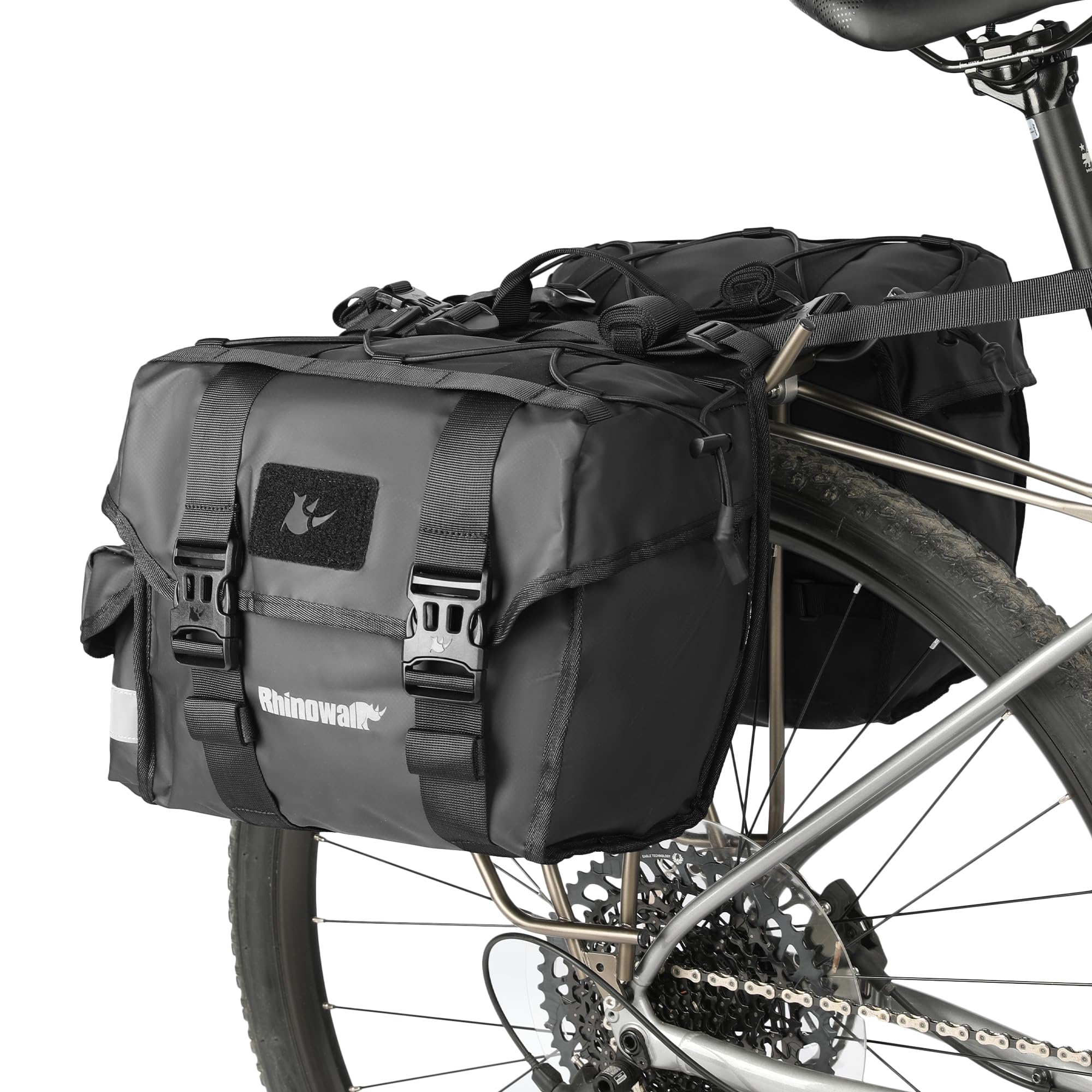 Rhinowalk Bike Pannier Bag Double Pannier Bags Saddle Bags for Rear Rack Bicycles With Carrying Handle Professional Cycling Accessories-Black