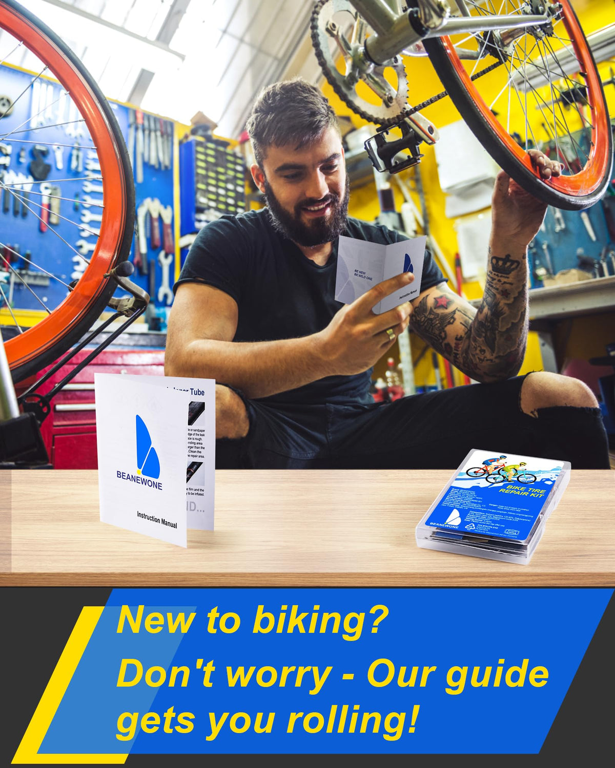 Beanewone Bike Tire Repair Kit, Bicycle Inner Tube Patch Kit with 4 PCS Tire Repair Glue, 18 PCS Tube Patches & 2 PCS Tire Levers – Portable Case for Bicycle & Inflatable Tubes (Upgrade Suit)