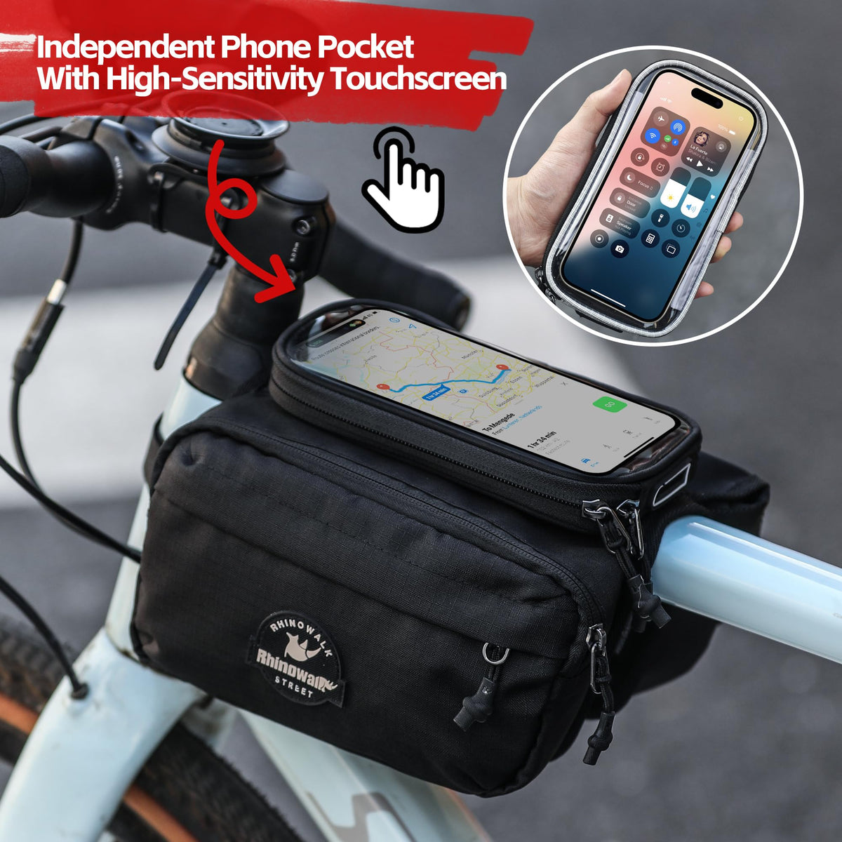 Rhinowalk Bike Front Frame Bag Bicycle Top Tube Frame Storage Waterproof Bicycle Handlebar Bag Fit Smartphone Professional Cycling Accessories