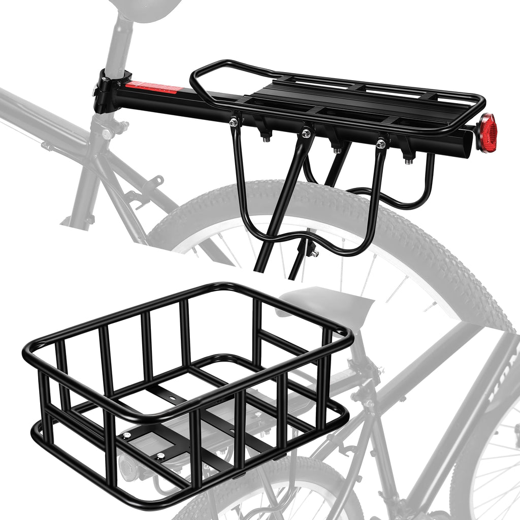 Rear Bike Rack with Basket - Rear Bike Basket for Mountain/Road Bicycle/Ebike Includes Liner/Net/Waterproof Cover for Carrying Pets/Fruit/Grocery- Quick Release