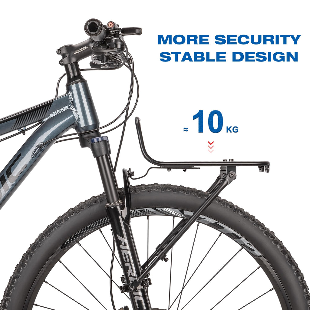 Bike Front Rack - Front Bicycle Cargo Rack with Struts - Front Mount Aluminium Pizza Rack Bike Rack for Mountain, Gravel,Touring Bikes