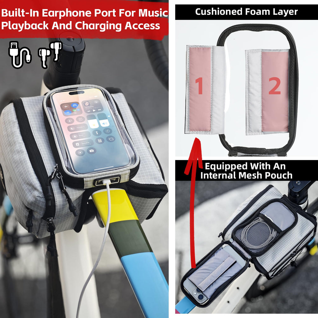 Rhinowalk Bike Front Frame Bag Bicycle Top Tube Frame Storage Waterproof Bicycle Handlebar Bag Fit Smartphone Professional Cycling Accessories