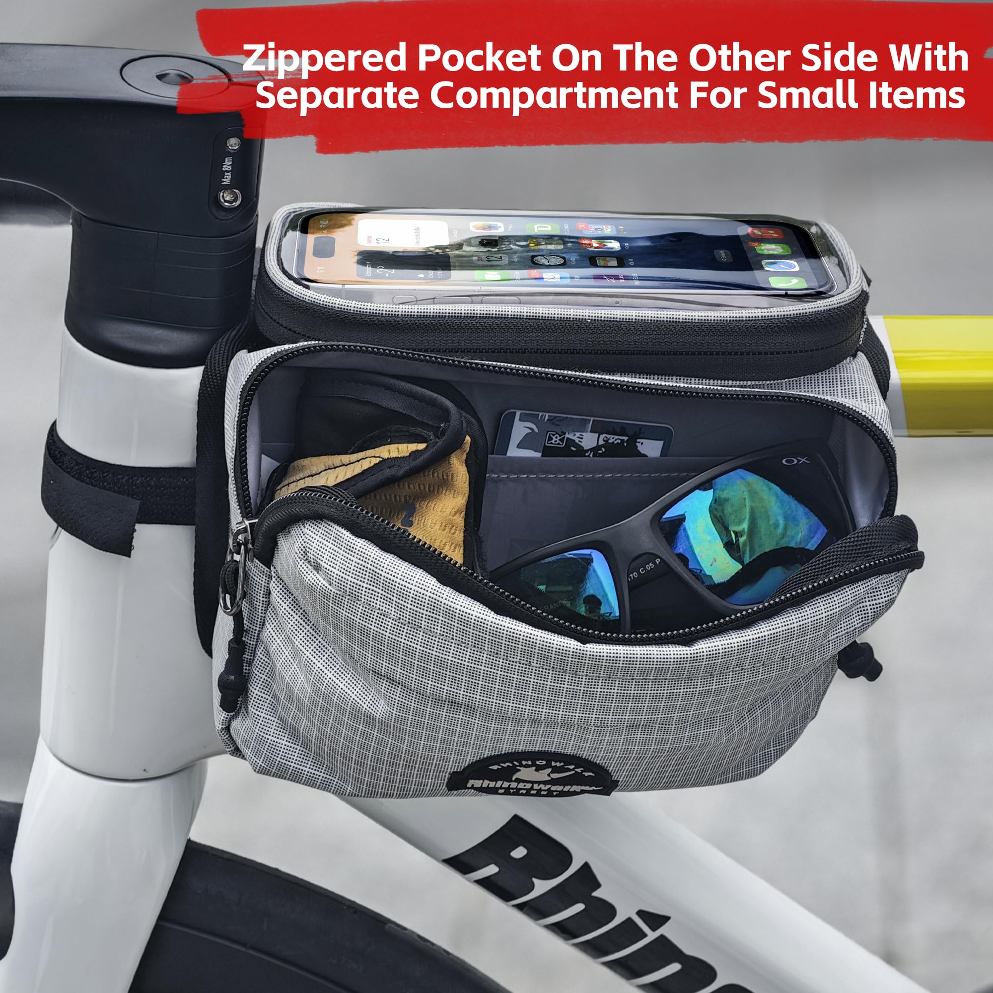 Rhinowalk Bike Front Frame Bag Bicycle Top Tube Frame Storage Waterproof Bicycle Handlebar Bag Fit Smartphone Professional Cycling Accessories