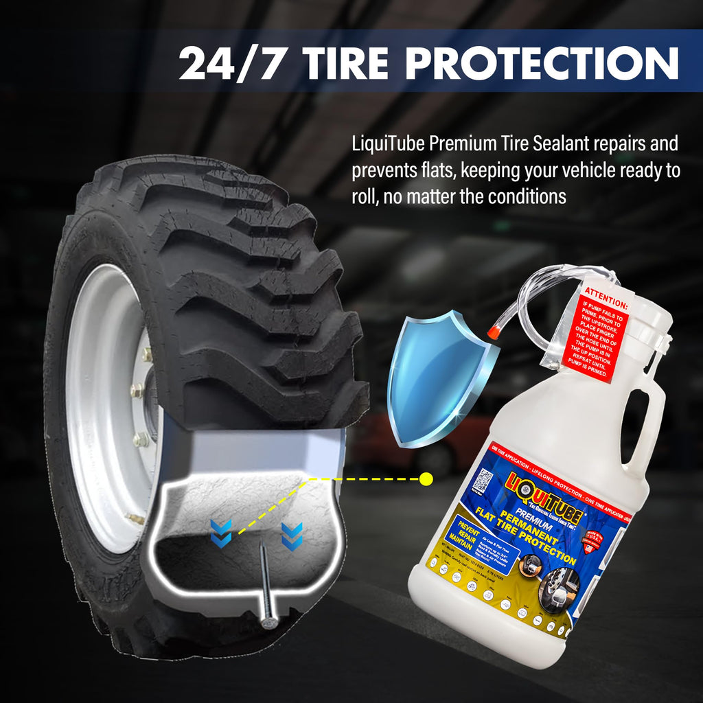 LiQuiTube Premium Heavy Duty Tire Sealant - Permanent Flat Tire Protection for Industrial and Off Road Tires - Maintain Air Pressure, Balance - Seal Punctures, Bead, Rim, Tire Weathering Leaks (16 oz)