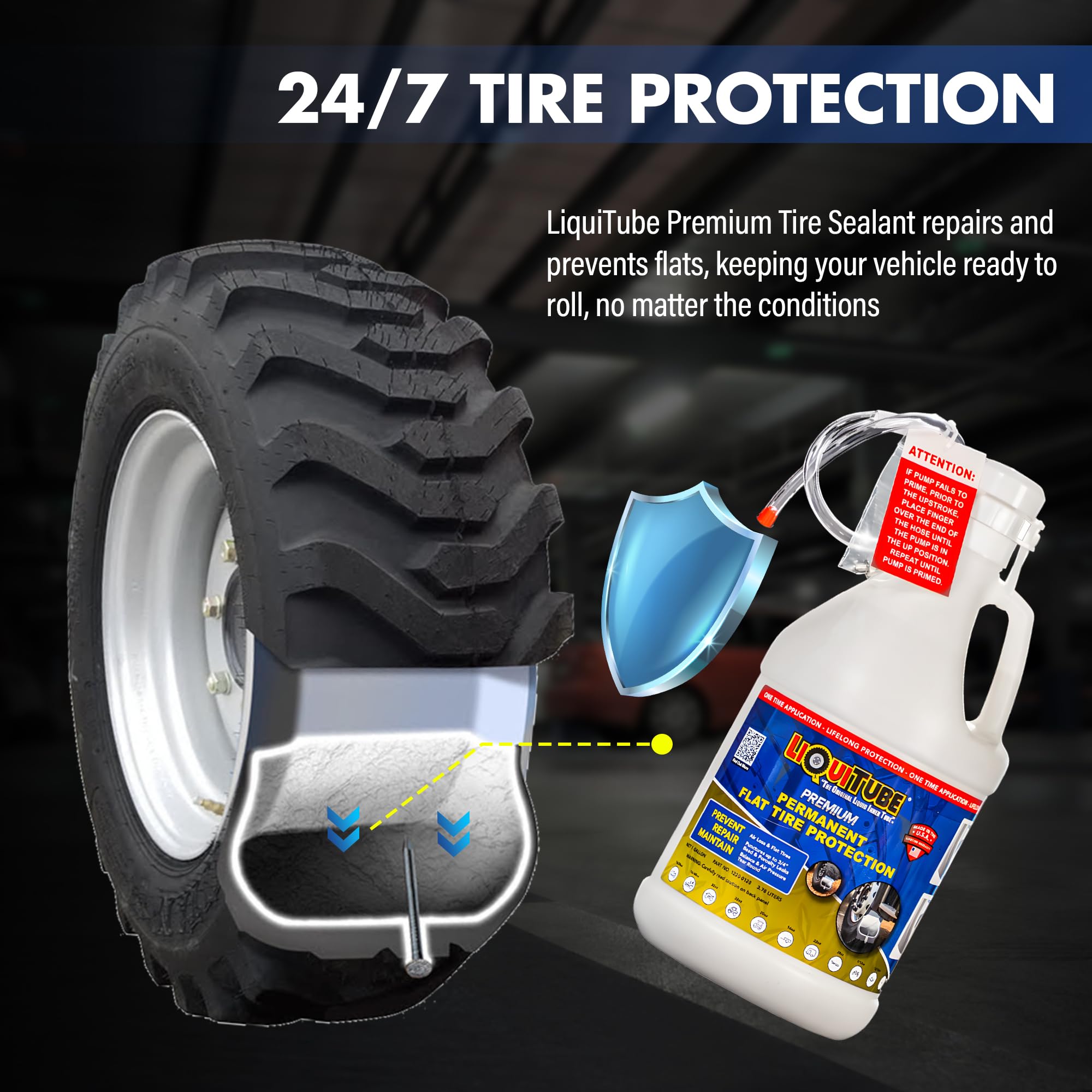 LiQuiTube Premium Heavy Duty Tire Sealant - Permanent Flat Tire Protection for Industrial and Off Road Tires - Maintain Air Pressure, Balance - Seal Punctures, Bead, Rim, Tire Weathering Leaks (16 oz)