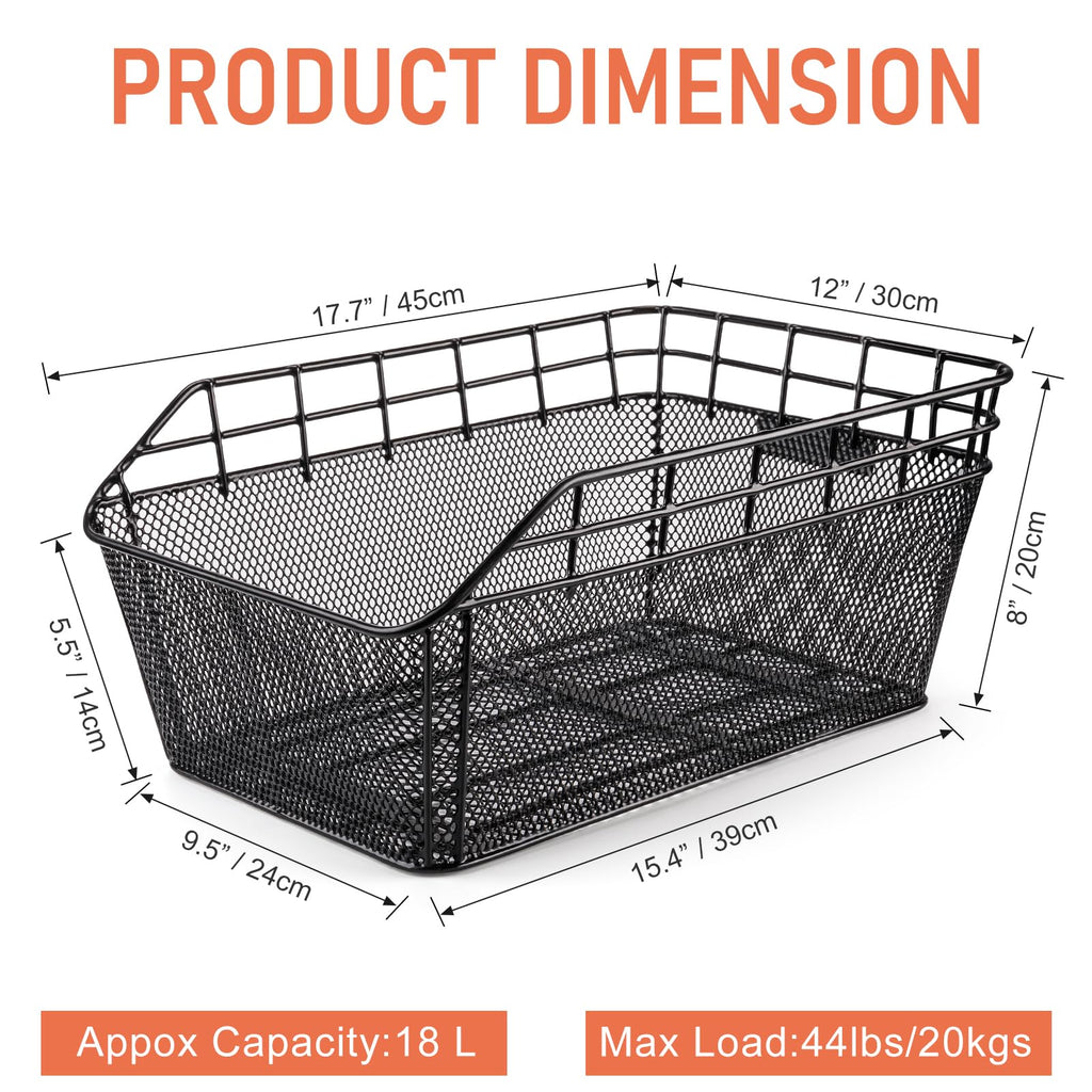 Rear Bike Basket - Bicycle Rear Basket with Cargo Net and Waterproof Cover