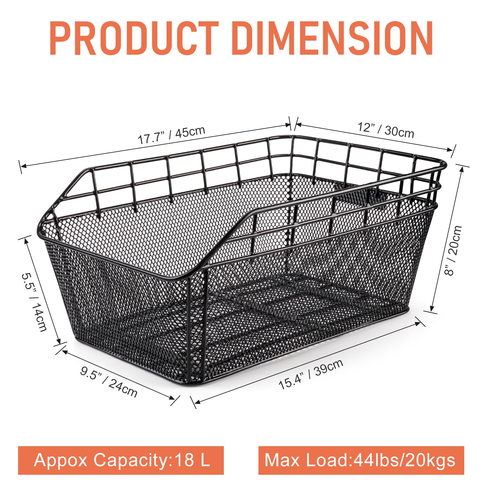 Rear Bike Basket - Bicycle Rear Basket with Cargo Net and Waterproof Cover