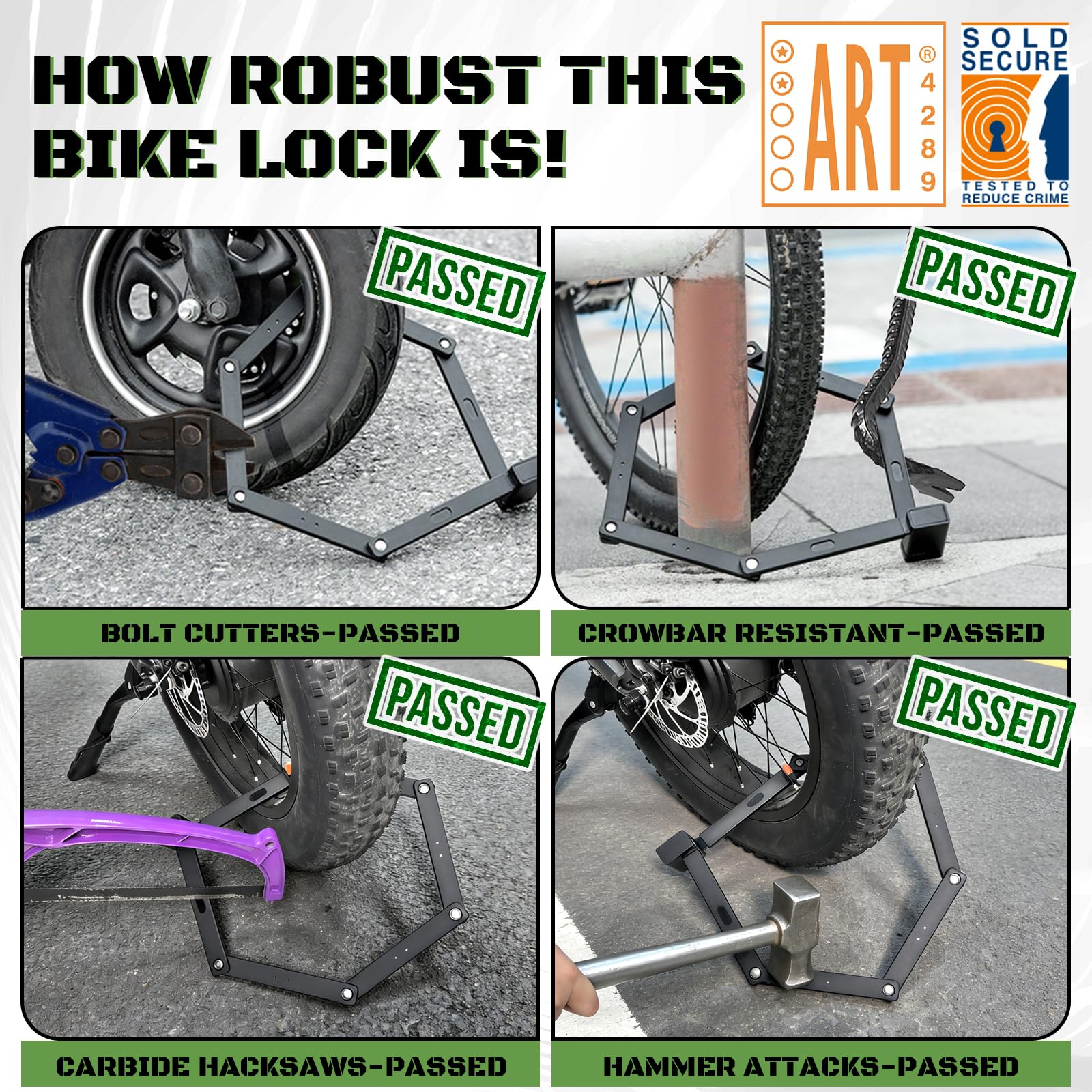 RACEDUEL Heavy-Duty Folding E-Bike Lock, Sold Secure Gold