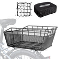 RAYMACE Bike Basket Rear with Cargo Net and Waterproof Cover, Wire Bicycle Basket Large Capacity Storage, Fits for Most Bicycle and Electric Bike with Rear Rack