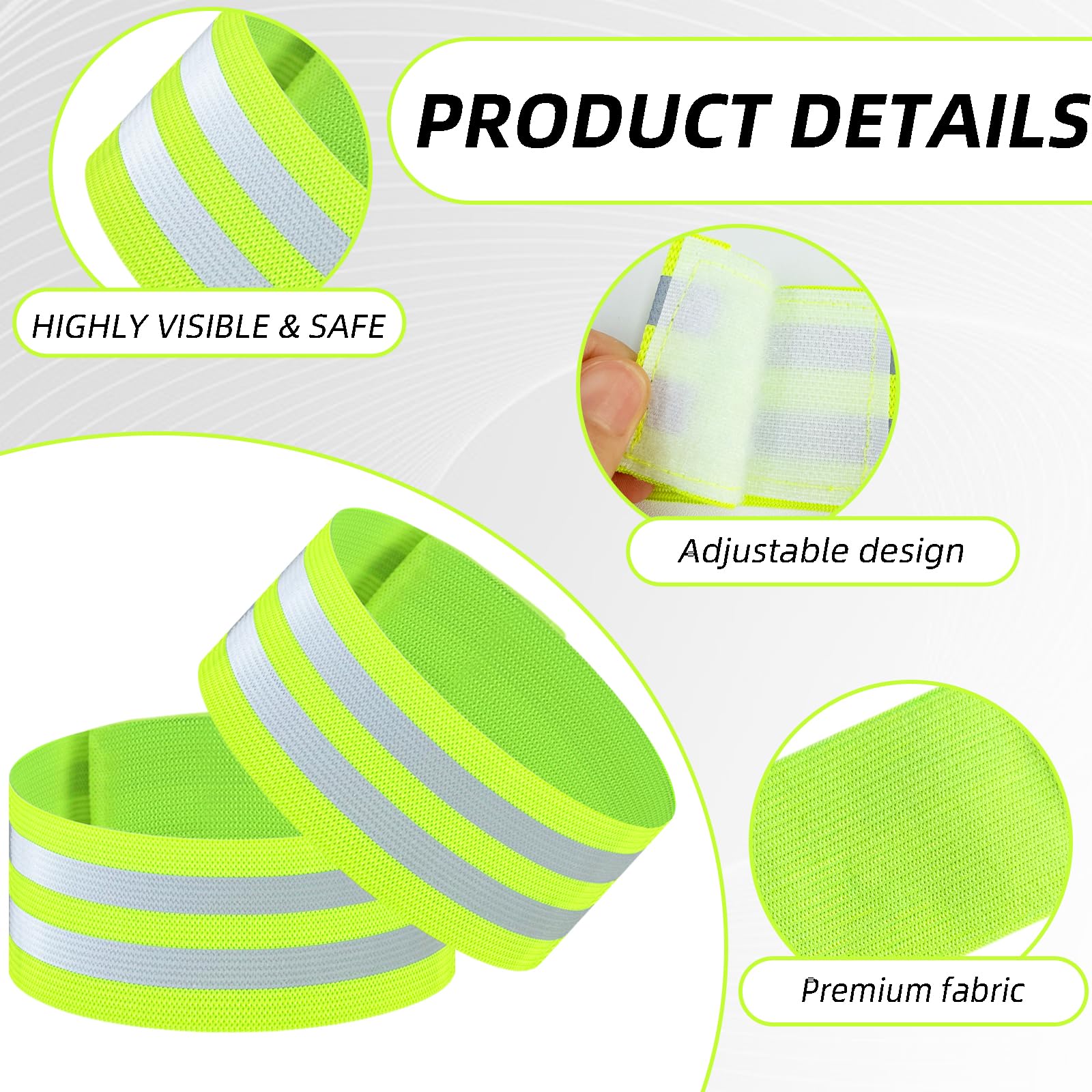 ZNBSIXP 4 Pack Reflective Bands, Adjustable Reflective Running Gear Safety Reflector Tape Straps, Elastic High Visibility Arm Wrist Ankle Leg Straps for Night Running, Cycling,Walking (Green)