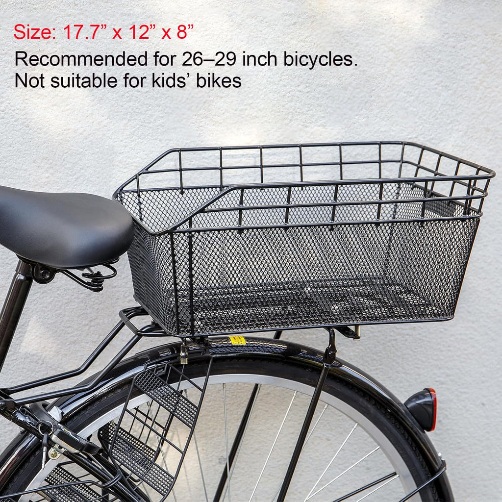 Rear Bike Basket - Bicycle Rear Basket with Cargo Net and Waterproof Cover