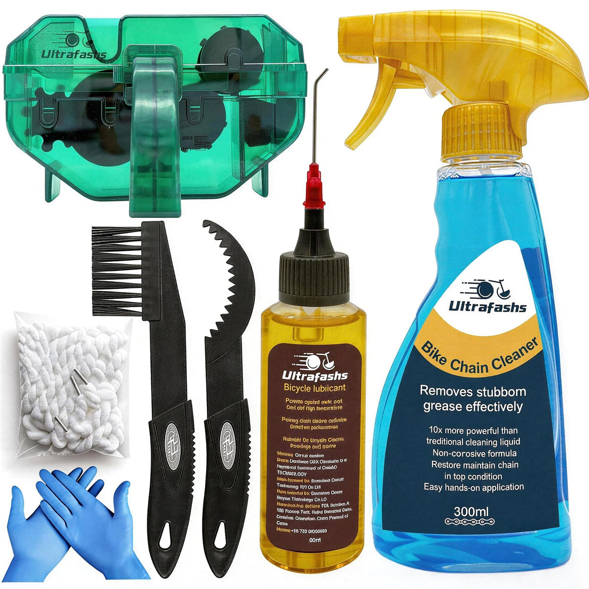 Ultrafashs Bike Cleaning Kit - Complete Bicycle Maintenance Set with Degreaser, Lubricant, Chain Scrubber & Brushes for Mountain, Road, MTB, E-bikes