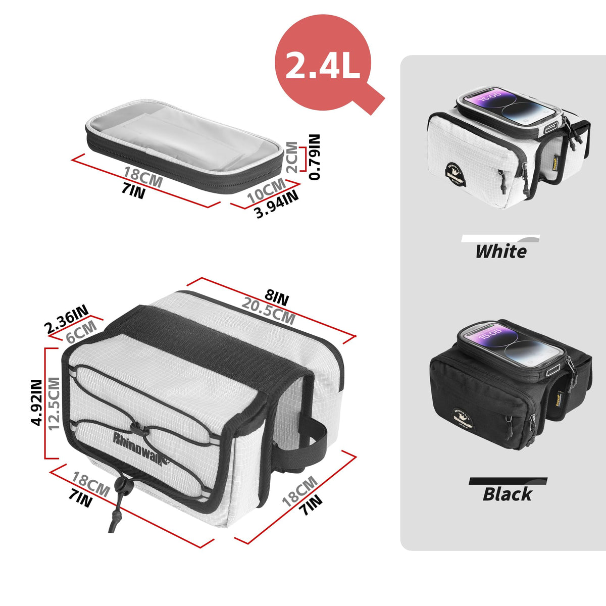 Rhinowalk Bike Front Frame Bag Bicycle Top Tube Frame Storage Waterproof Bicycle Handlebar Bag Fit Smartphone Professional Cycling Accessories