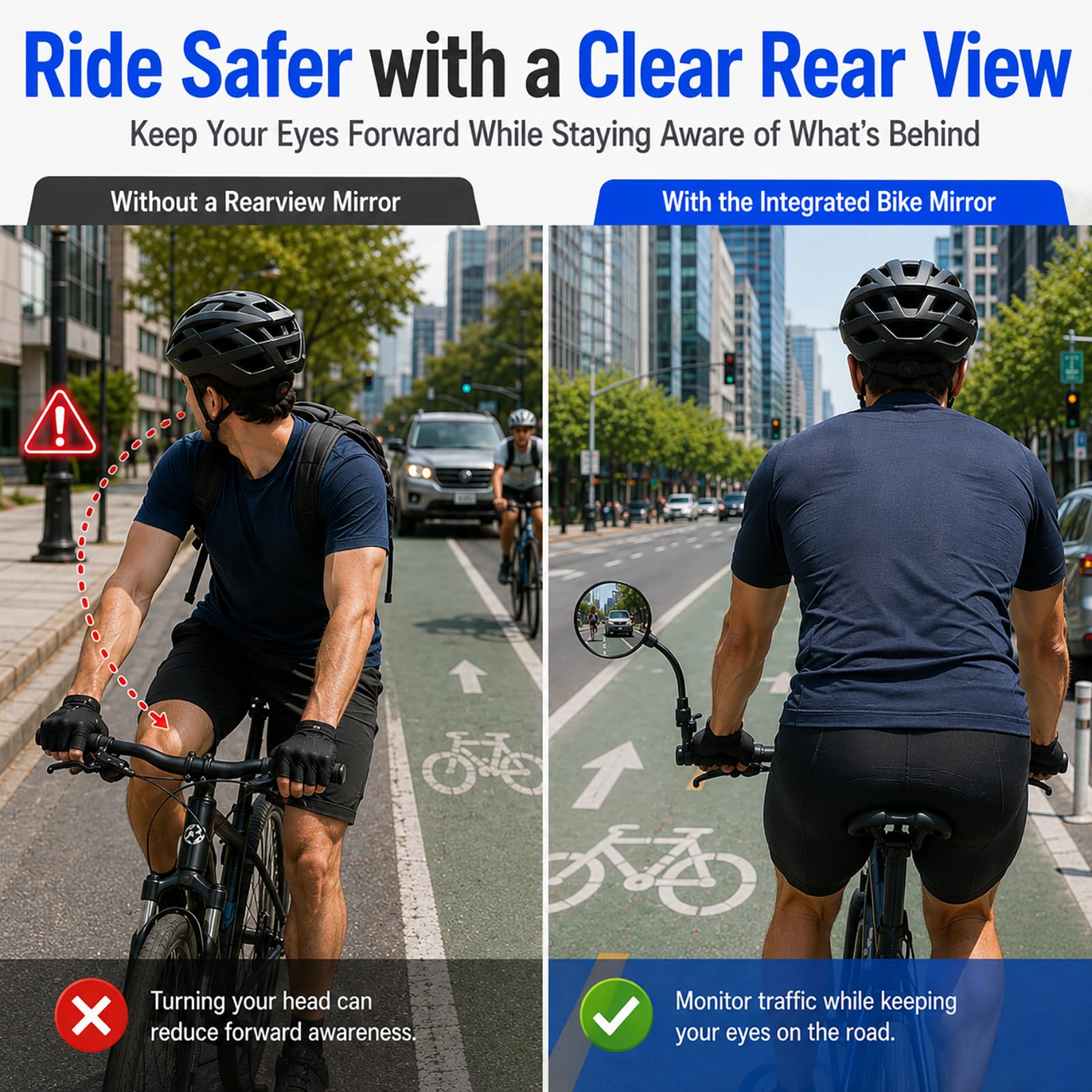 Convex Handlebar Bike Mirror with Integrated Bicycle Bell