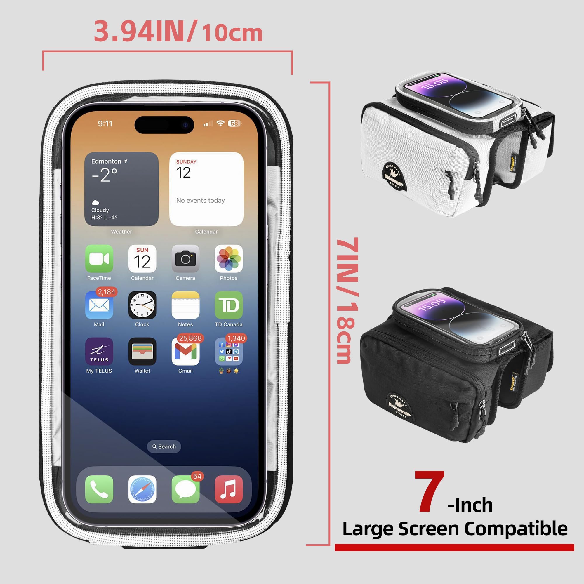 Rhinowalk Bike Front Frame Bag Bicycle Top Tube Frame Storage Waterproof Bicycle Handlebar Bag Fit Smartphone Professional Cycling Accessories