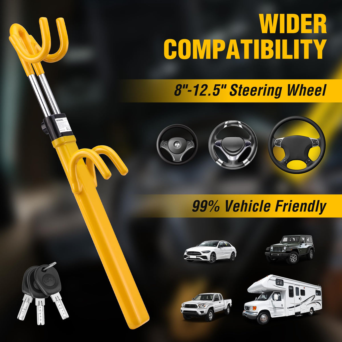 WORKPRO Heavy-Duty Steering Wheel Lock, Anti-Theft Device, Universal Fit