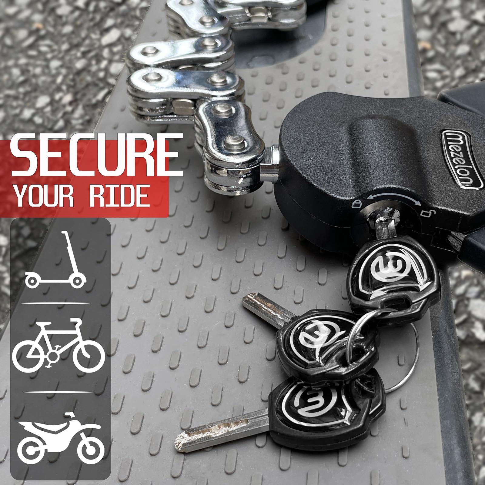 Heavy-Duty 8mm Chain Lock for E-Bikes & Electric Scooters