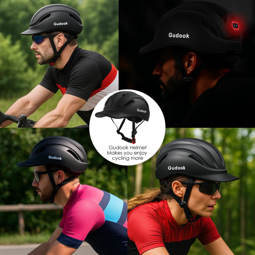 Adult Bike Helmet for Men - Women Bicycle Helmet with LED Rear Light - Certified Comfort Adjustable Baseball Cap Style Cycling Helmets for Urban Commuter Road Biking Scooter