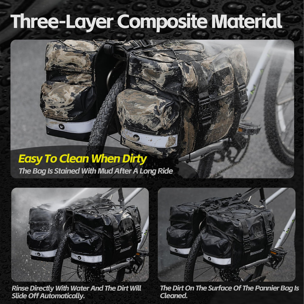 Rhinowalk Bike Pannier Bag Double Pannier Bags Saddle Bags for Rear Rack Bicycles With Carrying Handle Professional Cycling Accessories-Black
