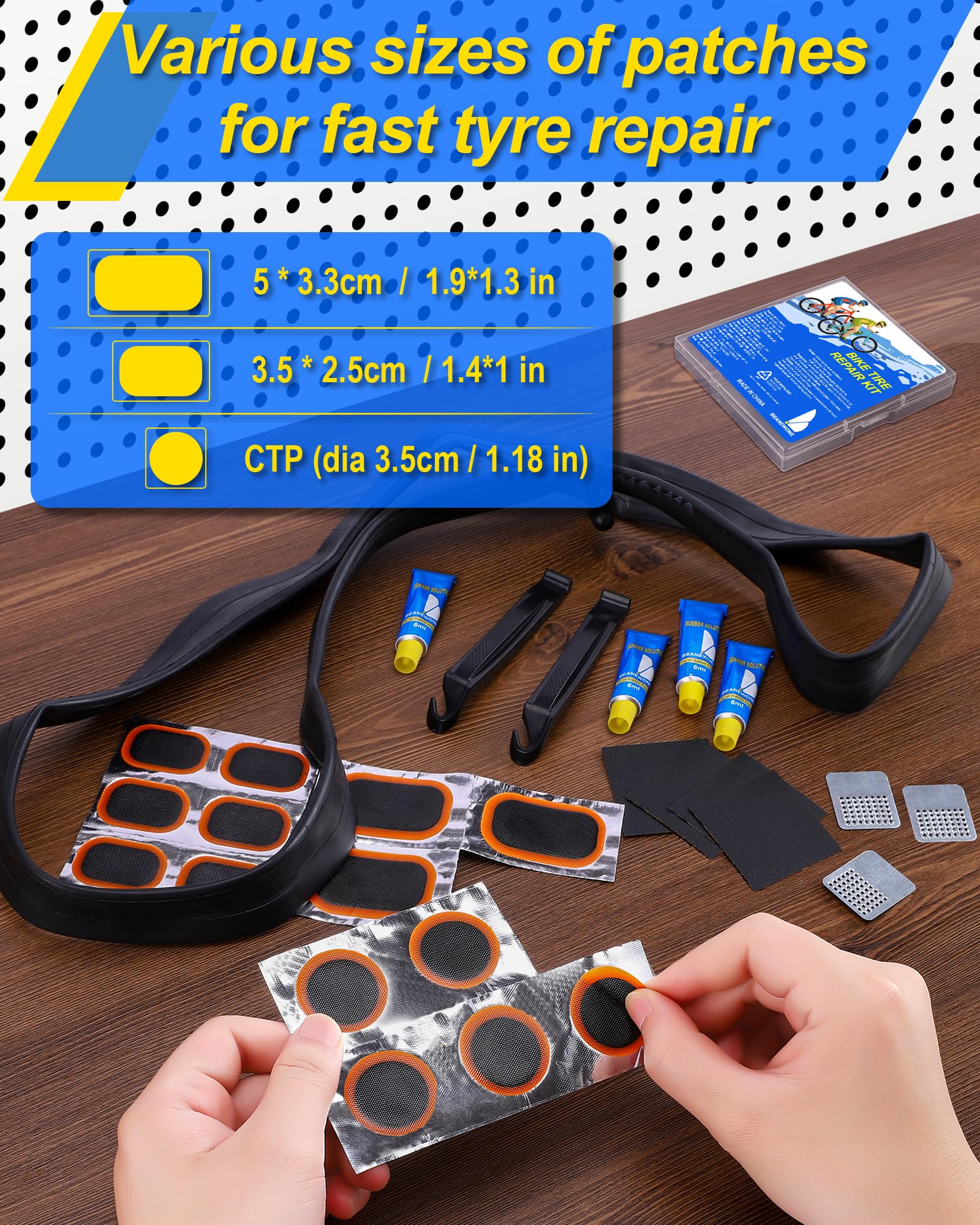 Beanewone Bike Tire Repair Kit, Bicycle Inner Tube Patch Kit with 4 PCS Tire Repair Glue, 18 PCS Tube Patches & 2 PCS Tire Levers – Portable Case for Bicycle & Inflatable Tubes (Upgrade Suit)